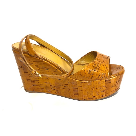 SERGIO ROSSI Camel Cork Platform Sandals w/ Ankle Strap - Picture 6 of 13